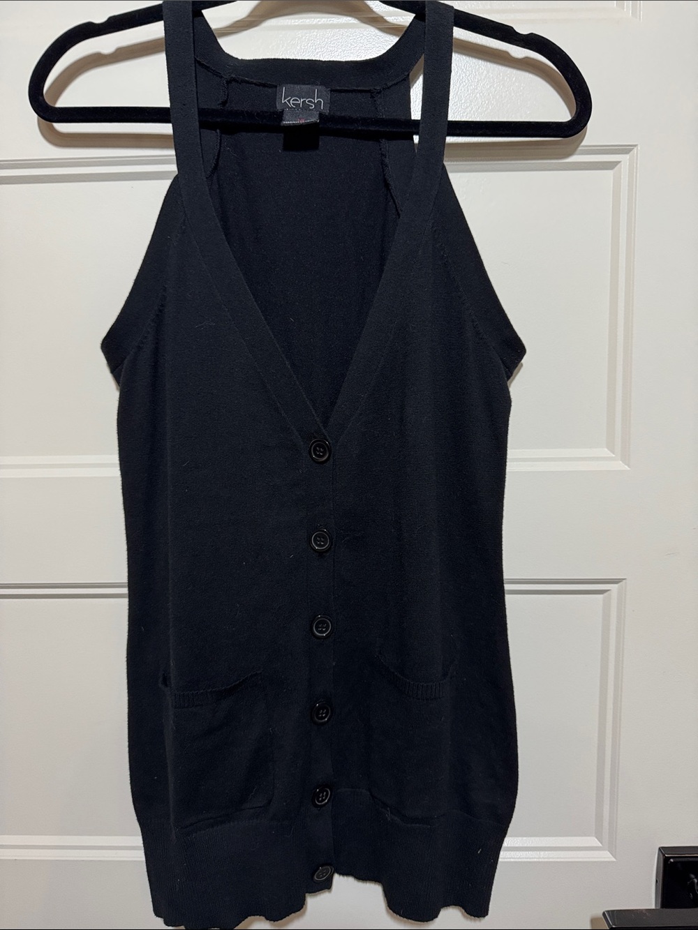 Kersh Black V-Neck Button-Front Knit Tank